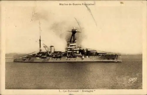 Ak Französisches Kriegsschiff, Bretagne, Cuirassé