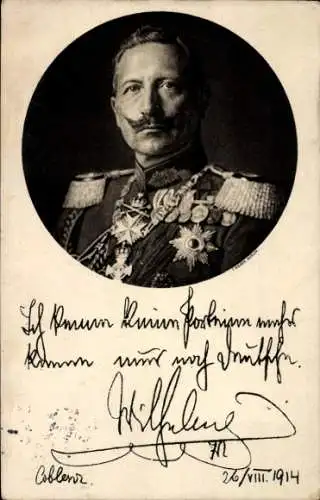 Ak Kaiser Wilhelm II., Ich kenne keine Parteien mehr, Zitat 1914