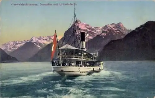 Ak Dampfer mit Urirotstock, Vierwaldstättersee