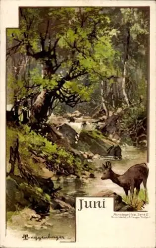 Künstler Litho Guggenberger, Thomas, Allegorie, Juni, Reh