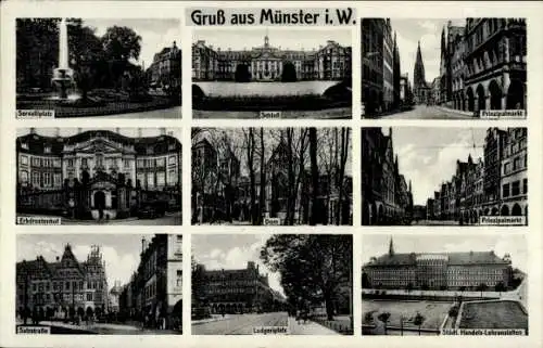 Ak Münster in Westfalen, Servatiplatz, Schloss, Prinzipalmarkt, Erbdrostenhof, Dom, Salzstraße