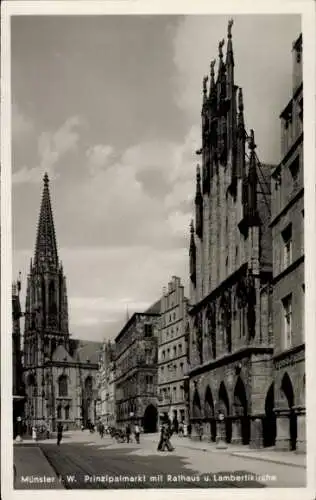 Ak Münster in Westfalen, Prinzipalmarkt, Rathaus, Lambertikirche