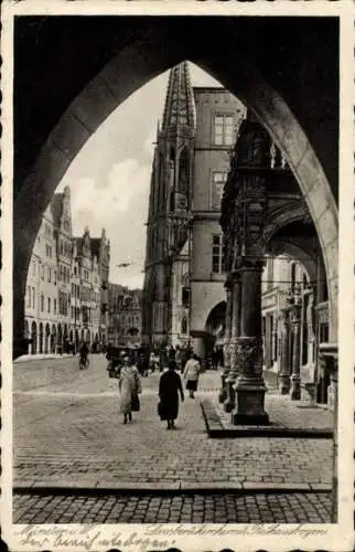 Ak Münster in Westfalen, Lambertikirche mit Rathausbogen