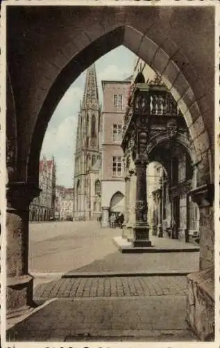 Ak Münster in Westfalen, Rathausbogen, Prinzipalmarkt, Lambertikirche