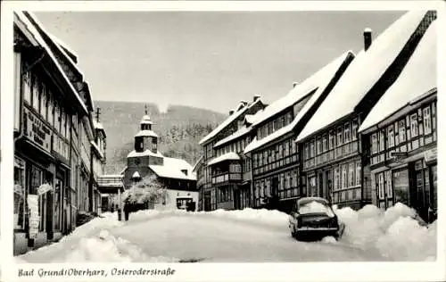 Ak Bad Grund Oberharz, Osteroderstraße, Winter