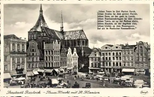 Ak Hansestadt Rostock, Neuer Markt mit Sankt Marien