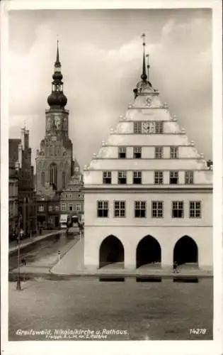 Ak Greifswald, Nikolaikirche und Rathaus