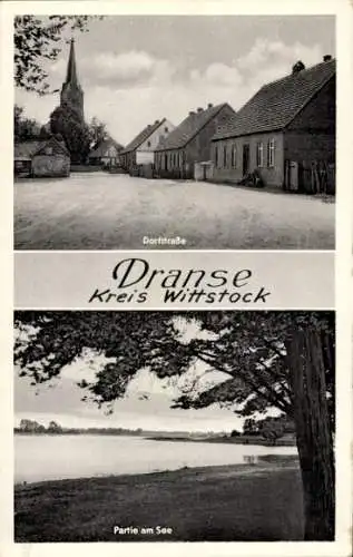 Ak Dranse Wittstock Dosse in der Prignitz, Dorfstraße, Seepartie