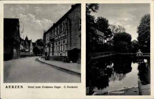 Ak Aerzen im Weserbergland, Hotel zum Goldenen Engel, Domänenteich