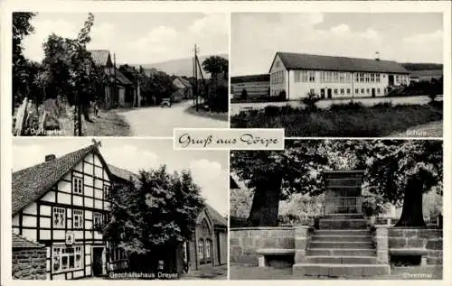 Ak Dörpe Coppenbrügge, Straßenansicht, Schule, Geschäftshaus Dreyer, Ehrenmal