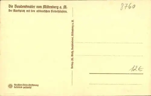 Steindruck Ak Miltenberg am Main Unterfranken, Marktplatz, altdeutsche Giebelhäuser