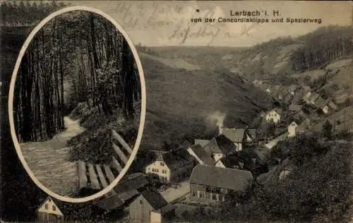 Ak Lerbach Osterode am Harz, Blick von der Concordiaklippe und Spazierweg, Panorama