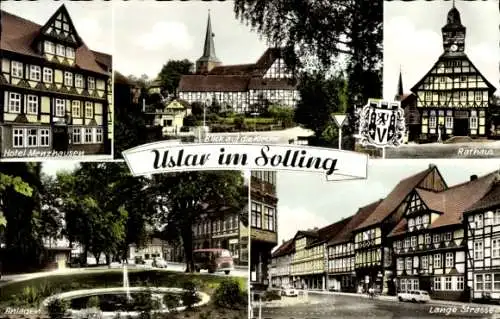 Ak Uslar im Solling Niedersachsen, Hotel Menzhausem, Blick auf die Kirche, Rathaus, Lange Straße