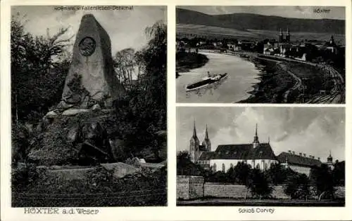 Ak Höxter in Westfalen, Corvey, Schloss, Denkmal Hoffmann von Fallersleben, Panorama