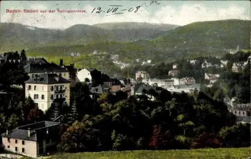 Ak Baden Baden am Schwarzwald, Blick von der Schlossstraße, Panorama