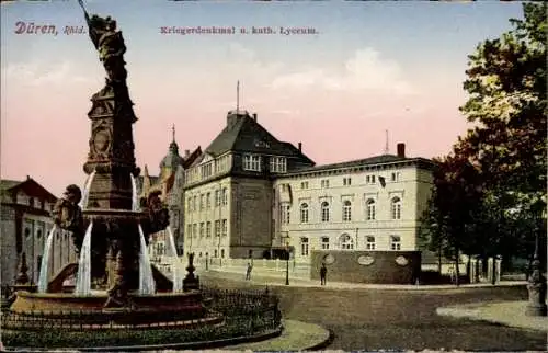 Ak Düren im Rheinland, Kriegerdenkmal u. kath. Lyceum