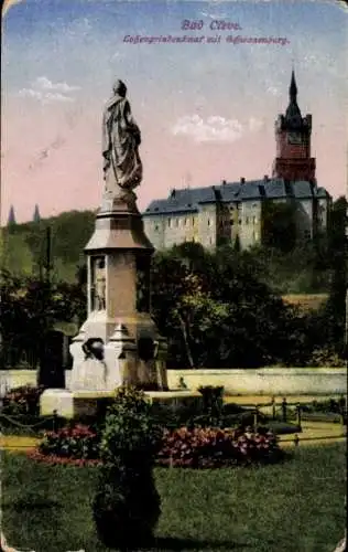 Ak Bad Cleve Kleve am Niederrhein, Lohengrindenkmal, Schwanenburg
