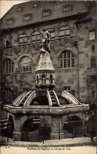 Ak Worms am Rhein, Siegfriedbrunnen, Rathaus