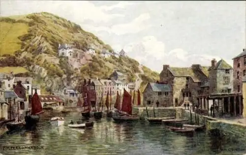 Künstler Ak Polperro Cornwall, Harbour