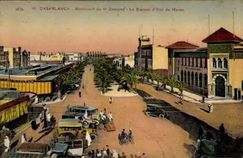 Ak Casablanca, Marokko, Boulevard du 4. Zuaven, Staatsbank von Marokko