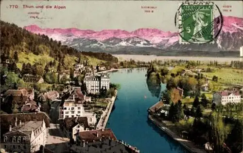 Ak Thun Kanton Bern Schweiz, Gesamtansicht, Alpen