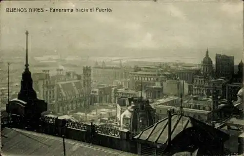 Ak Buenos Aires, Argentinien, Panorama in Richtung Hafen