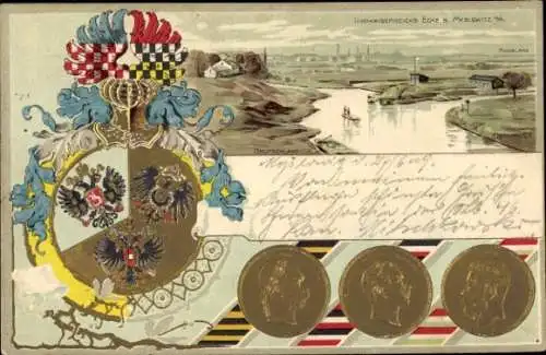 Präge Litho Mysłowice Myslowitz Schlesien, Dreikaiserreichsecke, Zar Nikolaus,Franz Josef,Wilhelm II