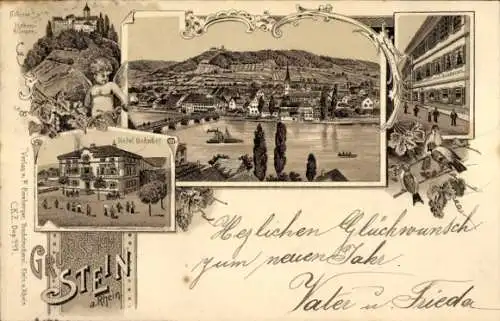 Litho Stein am Rhein Kanton Schaffhausen, Hotel Bahnhof, Totalansicht