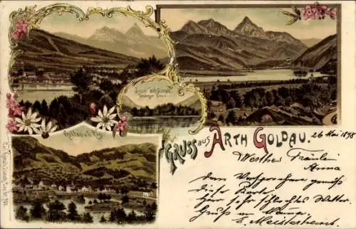Litho Goldau Arth Kanton Schwyz, Ortsansichten, Gebirge
