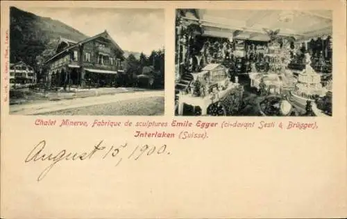 Ak Interlaken Kanton Bern Schweiz, Chalet Minerve, Fabrique de sculptures Emile Egger