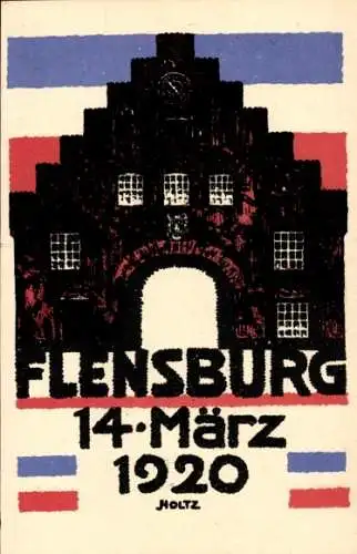 Künstler Ak Holtz, Flensburg, 14. März 1920, Volksabstimmung in Schleswig