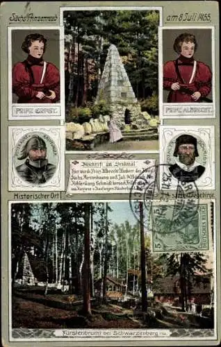 Ak Waschleithe Grünhain Beierfeld im Erzgebirge Sachsen, Prinzenraub 1455, Fürstenbrunn