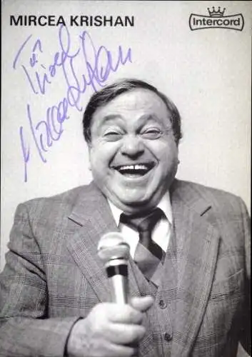 Ak Schauspieler Mircea Krishan, Portrait, Autogramm, Mikrofon