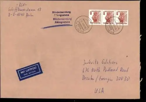 Michel Nr. 3349 (3) auf Luftpost Blindensendung, Berlin Georgia USA