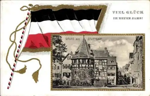 Präge Passepartout Ak Stuttgart in Württemberg, Fachwerkhaus, Neujahr