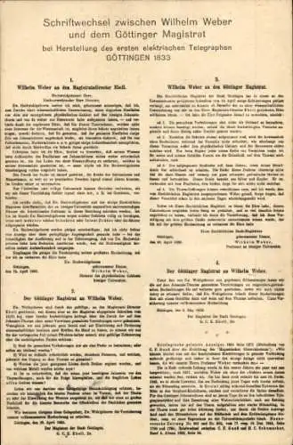 Ak Schriftwechsel zwischen Wilhelm Weber und dem Göttinger Magistrat 1833, Telegraph