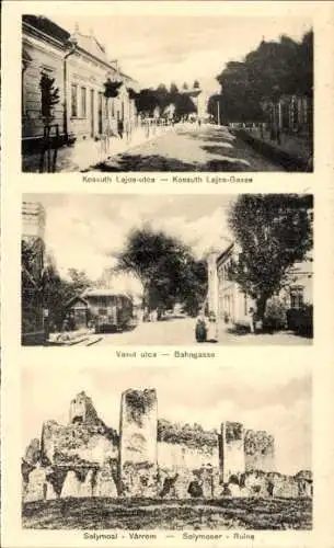 Ak Lipova Lippa Rumänien, Solymoser Ruine, Bahngasse, Kossuth Lajos Gasse