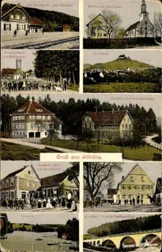 Ak Althütte in Württemberg, Kirche, Pfarrhaus, Laufenmühle, Bahnhof, Schule