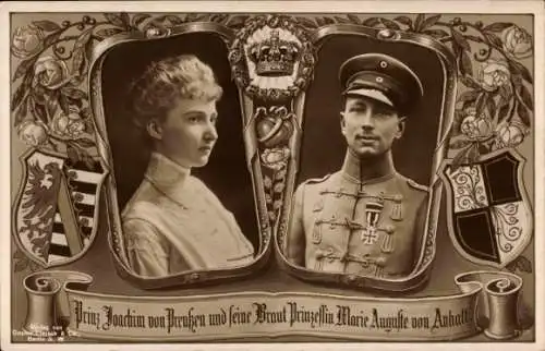 Ak Prinz Joachim von Preußen, Portrait, Uniform, Orden, Marie Auguste von Anhalt, Wappen