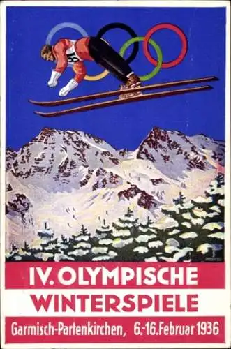 Künstler Ak Garmisch Partenkirchen in Oberbayern, Olympische Winterspiele 1936, Skisprung