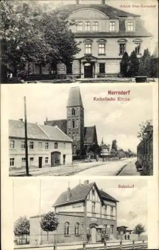 Ak Herrndorf Hetzdorf Halsbrücke Sachsen, Schloss, Kirche, Bahnhof, Gleisseite