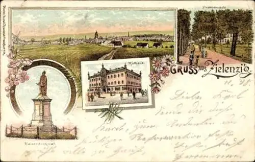 Litho Sulęcin Zielenzig Ostbrandenburg, Rathaus, Kaiserdenkmal, Promenade