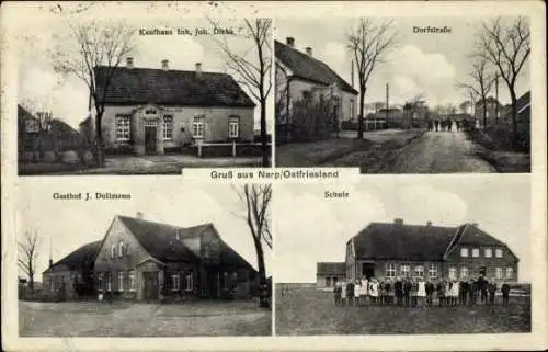 Ak Narp Utarp in Niedersachsen, Dorfstraße, Kaufhaus, Gasthof Dollmann, Schule