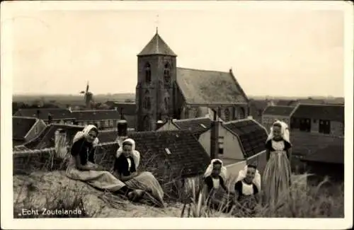 Ak Zoutelande Veere Zeeland Niederlande, Kirche, Mädchen in Trachten