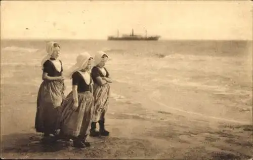 Ak Zeeland, Kinder am Strand, Niederländische Volkstrachten