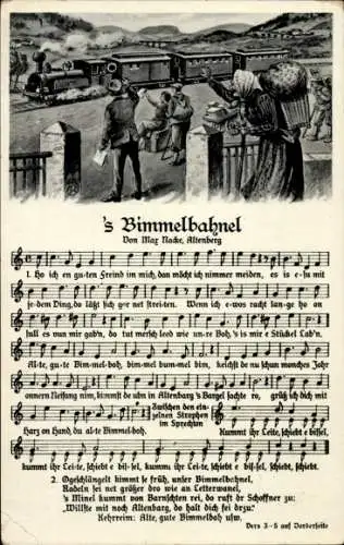 Lied Ak 's Bimmelbahnel, Max Nacke, Erzgebirgische Mundart, Eisenbahn, Dampflokomotive