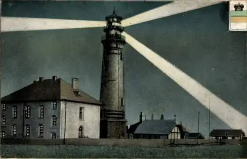 Ak Helgoland, Leuchtturm bei Nacht