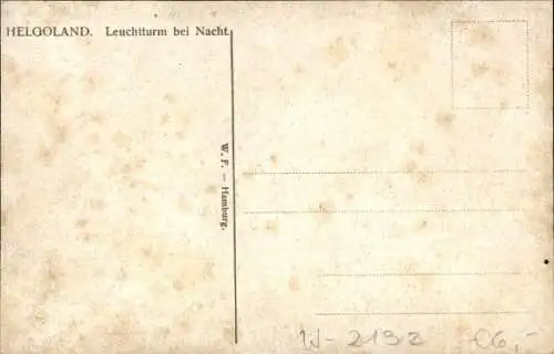 Ak Helgoland, Leuchtturm bei Nacht