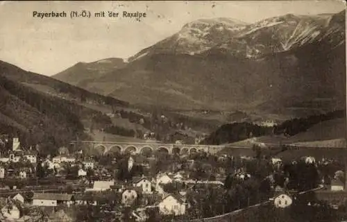 Ak Payerbach an der Rax in Niederösterreich, Gesamtansicht, Viadukt, Raxalpe