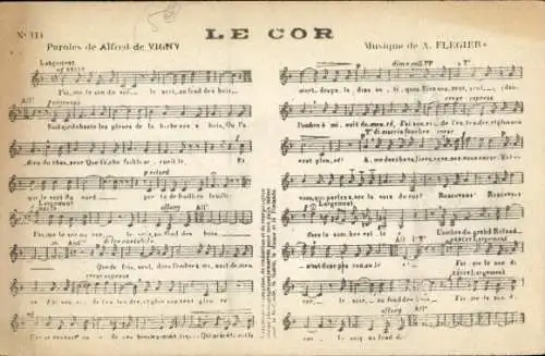 Lied Ak Le Cor, Text Alfred de Vigny, Musik A. Flegier